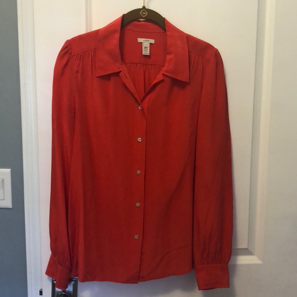 J Crew 100% silk flame red blouse
